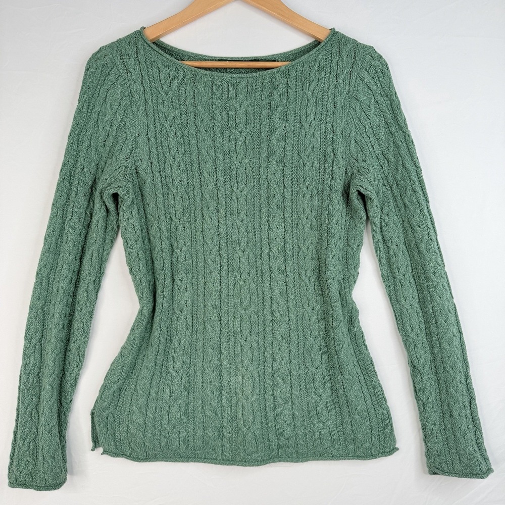 LRL Lauren Ralph Cable Knit Sweater Women's Roll Neck Green Preppy Old Money (S)